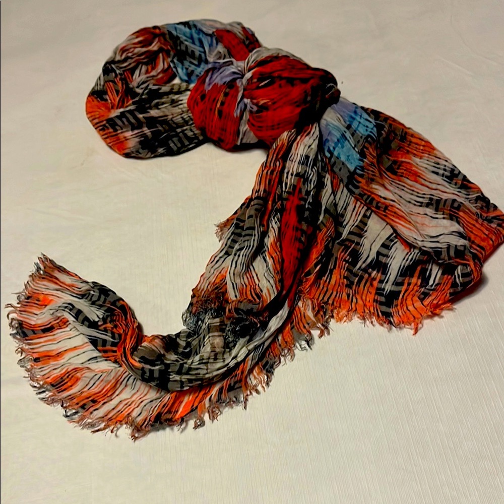 Vibrant Red and Orange Fringe Scarf